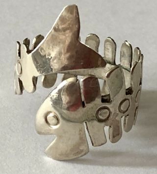 Vtg Taxco Mexico 925 Sterling Silver Fish Bone Wrap Ring Adj.  Size Signed