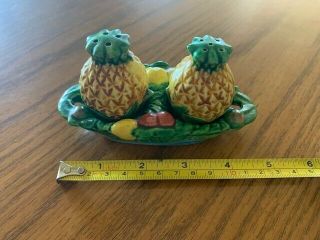 Pineapples Salt & Pepper Shakers With Tray,  S & P Set,  Vintage Japan