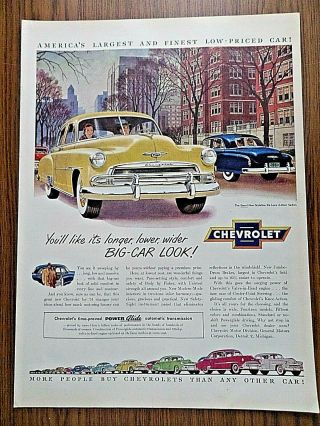 1951 Chevrolet Styleline De Luxe 4 Door Sedan Ad Longer Lower Wider Big Car Look