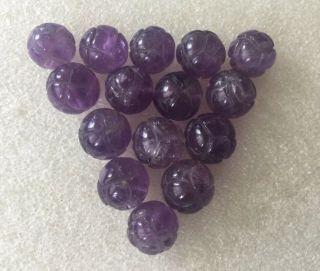 Vintage Carved Set Of 15 Amethyst Large Beads For Jewelry Etc.  48.  4 Grams.
