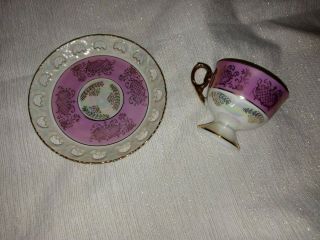 Vintage Pink Gold Hand Painted Tea Cup Saucer Set Reticulated Japan Norleans