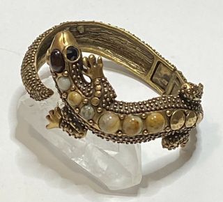 Rare Old Vintage Solid Bronze Snake/serpent Bracelet With Natural Stones Jewelry