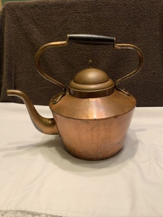 Large Vintage Copper Water Tea Kettle Pot With Wooden Handle Teapot Italy