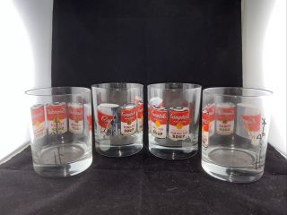 Set Of 4 Andy Warhol Campbells Soup Glasses From Late 1990s