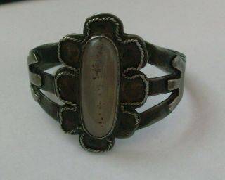 Vintage Sterling Silver & Moss Agate Southwestern Cuff Bracelet