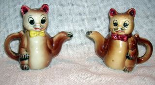 Vintage Brown Teapot Cat Salt & Pepper Shakers