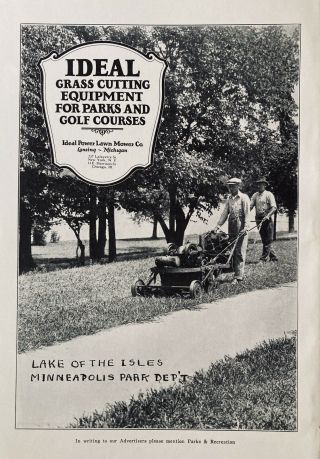 1926 Ad.  (xc25) Ideal Power Lawn Mower Co.  Lansing,  Mi.  Golf Course Lawn Mowers