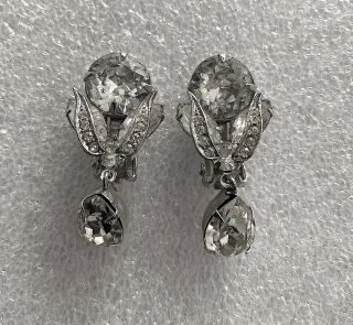 Vintage Weiss Signed Clear Rhinestone & Crystal Silver Tone Clip Earrings