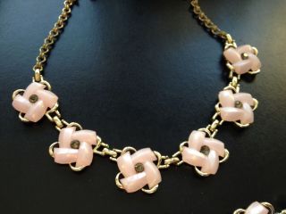 Vintage Demi Parure Necklace & Bracelet Set Pink Lucite W/ Rhinestones Goldtone 2