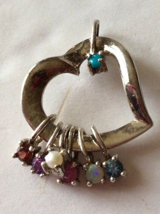 Lenox Sterling 925 Silver Heart Pendant With Dangle Gemstones Estate Jewelry