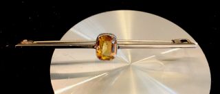 Antique Unmarked Solid Silver Faceted Citrine Hand Made Bar Brooch 2