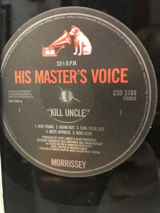 Morrissey Kill Uncle LP 1st Press 1991 U.  K.  Pressing The Smiths 2