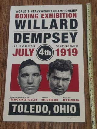 Jess Willard Jack Dempsey Boxing 1919 Toledo Ohio 100 Anniversary Poster Signed