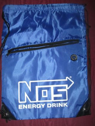 Nylon Nos Energy Drink 13 " X 17 " Draw String Cinch Bag Pack Zippered Pocket