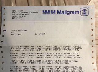 1974 Western Union Mailgram PW197 2
