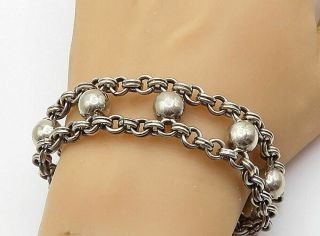 Ava Mexico 925 Silver - Vintage Ball Bead Round Link Chain Bracelet - B7457