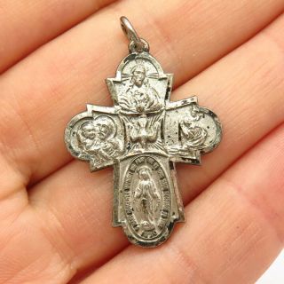 925 Sterling Silver Vintage Religious Theme Four - Way Medal Cross Pendant