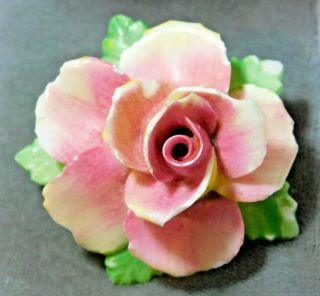 Vintage Coalbrook Bone China Hand Painted Pink Rose Flower Brooch England