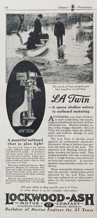 1924 Ad (xf6) Lockwood - Ash Motor Co.  Jackson,  Mi.  L - A Twin Outboard Motor