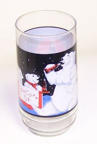 1995 Coca - Cola Christmas Polar Bear Glass Coke Stand Winter Snow V Good