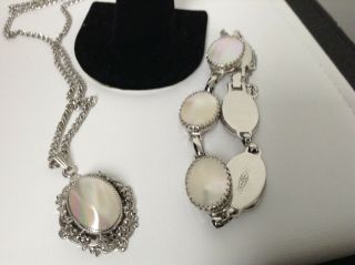 Whiting and Davis Mother of Pearl Necklace,  Bracelet and Ring Set 2
