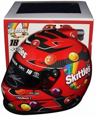 Autographed 2019 Kyle Busch 18 Skittles Racing Signed Nascar Mini Helmet W/
