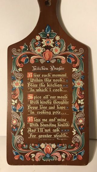 Vintage 1962 Berggren Trayner " Kitchen Prayer " Hanging Cutting Board Swedish