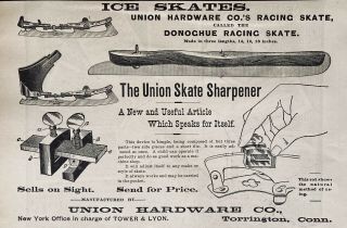 1895 Ad.  (xh12) Union Hardware Co.  Torrington,  Conn.  Ice Skates & Skate Sharpener