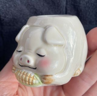 Vintage Lefton Pig Eating Corn Planter Pot Tiny Anthropomorphic Korea Porcelain