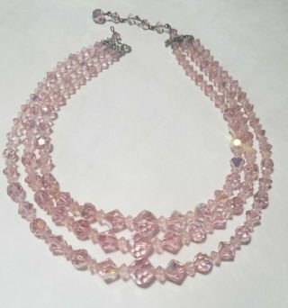 Vintage Pink Ab Crystal 3 Strand Necklace