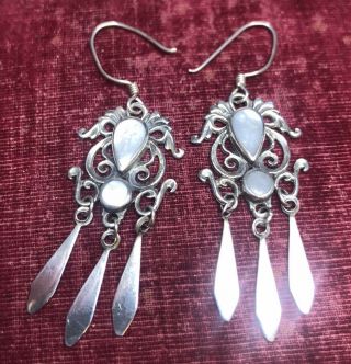Vintage Jewellery Gorgeous Sterling Silver & Mother Of Pearl Earrings