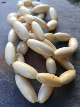 Art Deco Vintage Carved Bovine Bone Bead Long Necklace