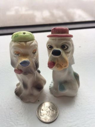Vintage Midcentury Hound Dogs In Hats Salt And Pepper Shakers S&p