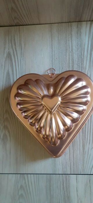 Vintage Heart Shaped Copper Metal Aluminum Jello Mold Wall Hanging