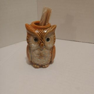 Owl Toothpick Holder Ceramic Retro 3 " X 2 " Orange Fall Country