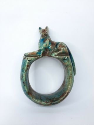 Ancient Egyptian Antique Bracelet Blue Ring God Anubis Jackal Dog Protection Bc