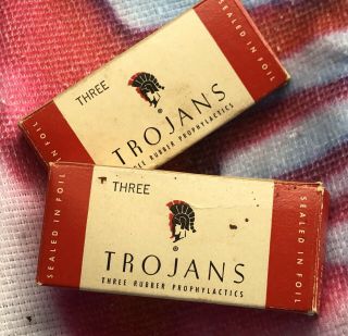 Vintage Trojan Enz 2 Boxs 1st W 3 Condoms Paperwork,  2nd Box One Wrapper