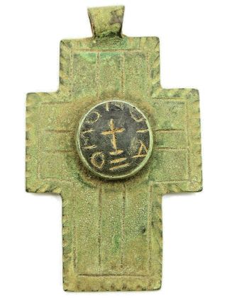 Ancient Rare Viking Byzantian Kievan Rus Large Bronze Cross Amulet 7 - 9th Ad
