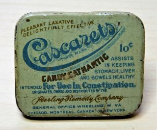 Vintage Cascarets Laxative Tin - With 5 Cathartic Candies Still In Tin