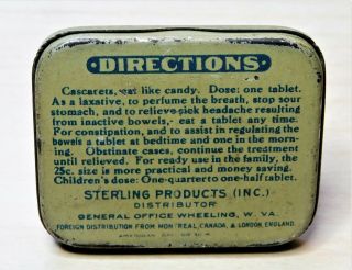 Vintage Cascarets Laxative Tin - with 5 Cathartic Candies still in tin 2
