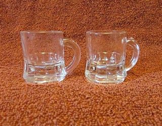 2 Vintage Clear Federal Glass Mini Mug Shot Glasses With Handle 1 - 7/8” Tall