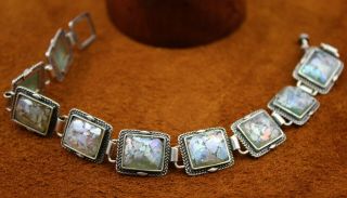 B Israel " Ancient Roman Glass " Pearl Tip Toggle Bracelet Sterling Silver Size 8 "