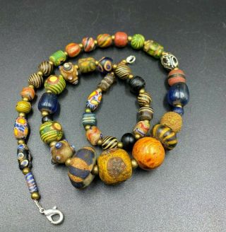 Antique Jewelry Glass Beads Necklace From Ancient Historic Roman Antiquities