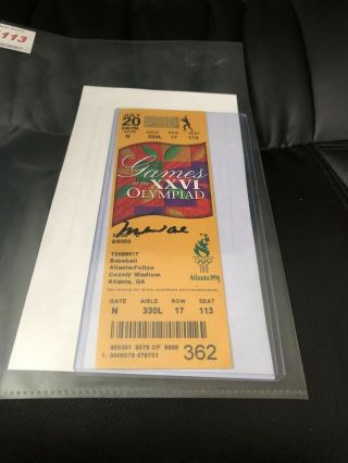 Rare 1996 Centennial Olympics Game Ticket Autographed By Muhammad Ali With