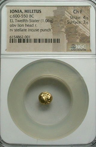 Ionia Miletus Lion Head 1/12th Gold Stater Ngc Choice Fine Ancient Coin