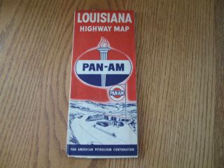 Pan - Am Gasoline Gas Station Road Map Louisiana Highway Map Motor Oil Vintage
