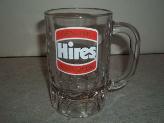 Vintage Hires Root Beer 5 " Tall Mug Clear Thick Glass 8oz.  White Red Lettering