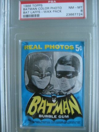 1966 Topps Batman Color Photo Bat Laffs Blue Wax Pack Psa 8 Nm - Mt Highest Graded