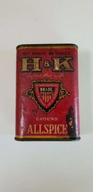 Antique H & K Coffee & Spice Co Ground Allspice St Louis Mo 2 Oz Tin