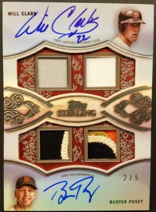 Buster Posey Will Clark 2021 Topps Sterling Dual Jersey Patch On Card Auto 2/5